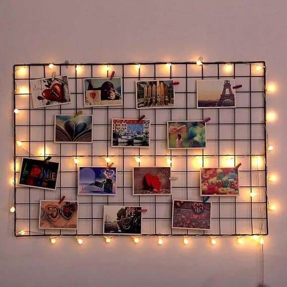 Metal Wall Grid 65x45cm for Hanging Photos and Decor Study Room Display