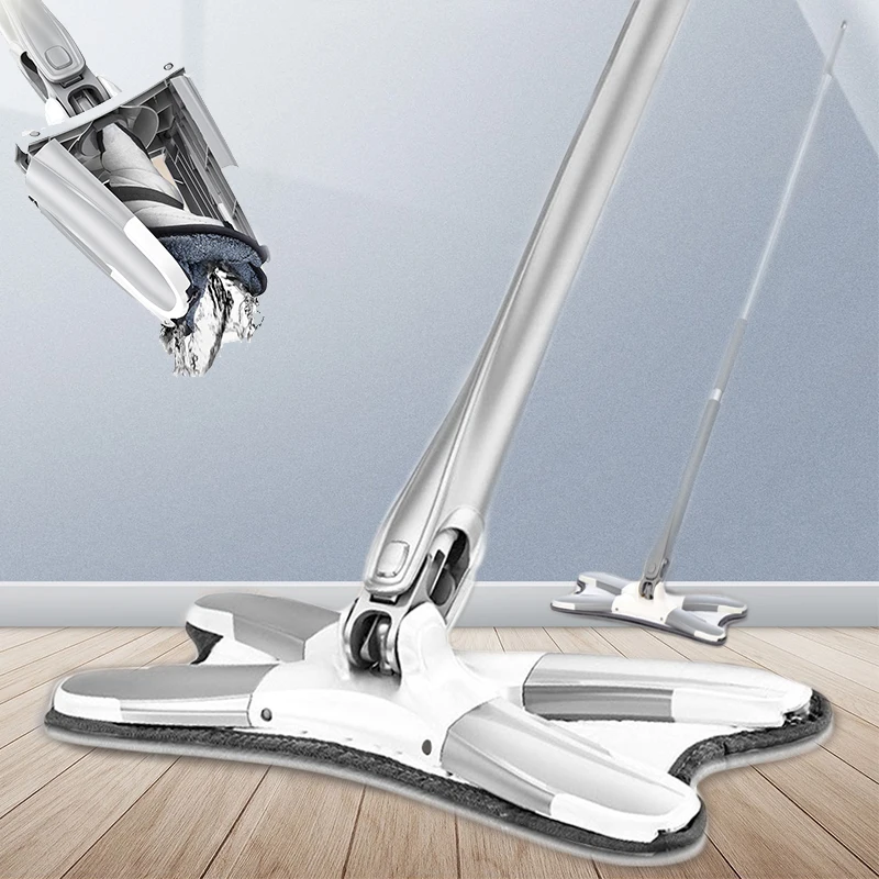 X-type Floor Mop Hand-free Squeeze Mos with 3pcs Reusable Microfiber Pads 360 Degree Flat Mop for Home Household Cleaning Tools