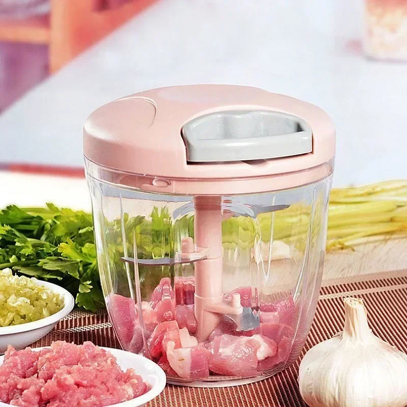 Manual Meat Mincer Garlic Chopper Rotate Press Crusher 5 Blade