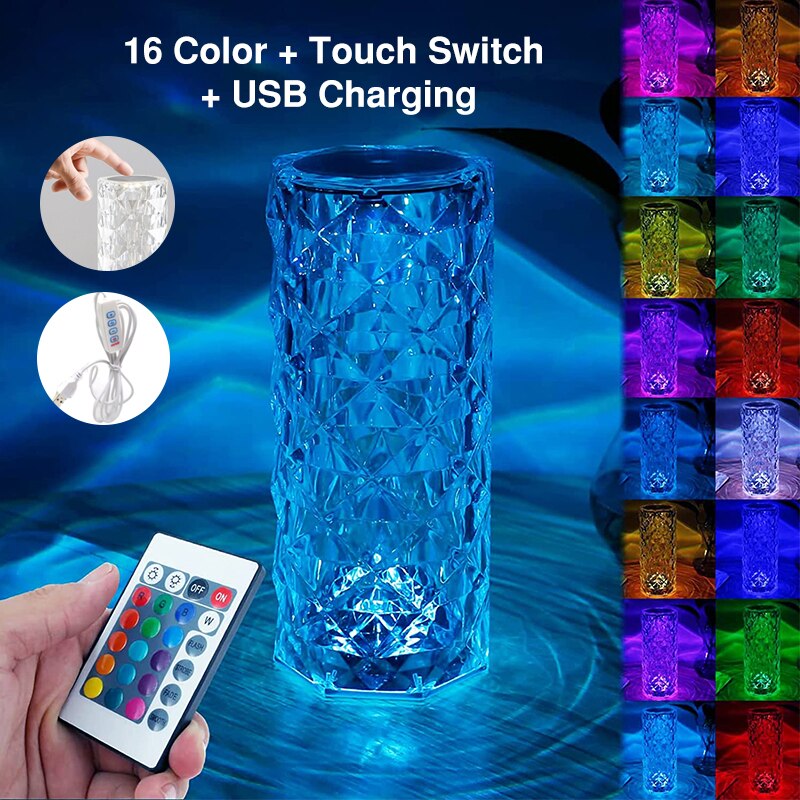 16 Colors LED Atmosphere Room Decor Christmas Room Decoration Home Lights Crystal Lamp Touch Table Bedside Lamps Light